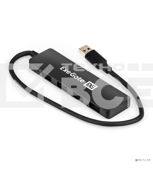 Хаб USB (концентратор) 4-в-1 ExeGate DUB-4P/3 (кабель-адаптер USB3.0 --> 4xUSB3.0, Plug&Play, черный)