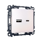Комплект механизма розетки ALFA Жемчуг 2USB A+C 20W (быстрая зарядка) QUANT (AP2110, VM177) MA211010, фото 1
