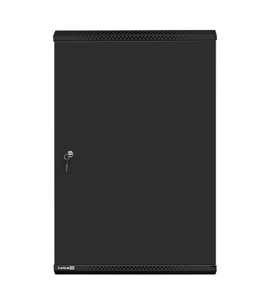 Шкаф телекоммуникационный 19' настенный 18U ExeGate EC-WM-18U.600.M.BLACK (19”, 18U, 600x600x901mm (ШхГхВ), передняя дверь металл, съемные боковые панели, пыле- и влагозащита IP23, черный RAL 9004)
