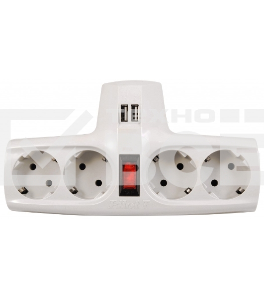 Разветвитель ZIS Pilot T USB, 4 розетки (евро с заземлением), 2*USB