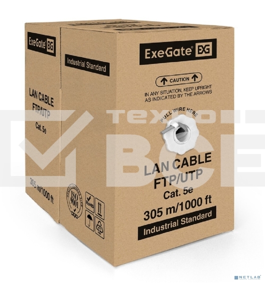 Кабель Exegate FTP 4 пары кат.5e CCA, экран, 305м pullbox, серый