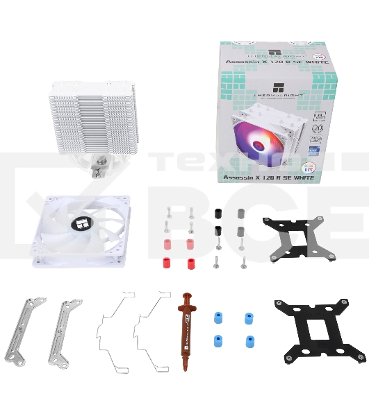 Кулер для процессора Thermalright Assassin X 120 Refined SE белый Argb (4-pin PWM, 148mm, Ni/Cu, 4x6mm, ARGB, 1x120mm, 66.17CFM, 25.6dBA, 1550RPM, S: 1200, 1700, 1851, 115X, AM4, AM5, white)