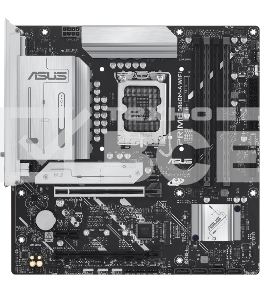 Материнская плата ASUS PRIME B860M-A WIFI, LGA 1851, Intel B860, 4xDDR5, 4xSATA, 2xM.2, 1xPCIe 5.0 x16, 1xPCIe 4.0 x16, 1xPCIe 4.0 x1, 2xDP, 1xHDMI, 1x 2.5Gb LAN, 1xUSB-C 20Gbps, 1xUSB-A 10Gbps, 2xUSB-A 5Gbps, 4xUSB-A 2.0, 3x3.5 мм, 7.1, micro-ATX.