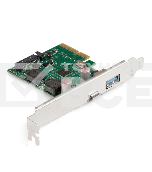 Контроллер ExeGate EXE-313-1A1C (PCI-E x4 v3.0, USB3.2 Gen2 1xType-A + 1xType-C ext., SuperSpeed+ скорость до 10 Гбит/с, разъем доп.питания, ASMedia Chipset ASM3142)