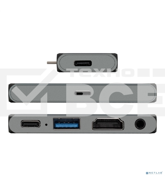 Док-станция 5-в-1 ExeGate DUB-31C/PD/HA (кабель-адаптер USB Type-C --> 1xUSB3.0 + Type-C DATA (480Mb/s) + PD 100W + HDMI 4K@30Hz + Audio, Plug&Play, подходит для iPad Pro и мобильных телефонов, серый)