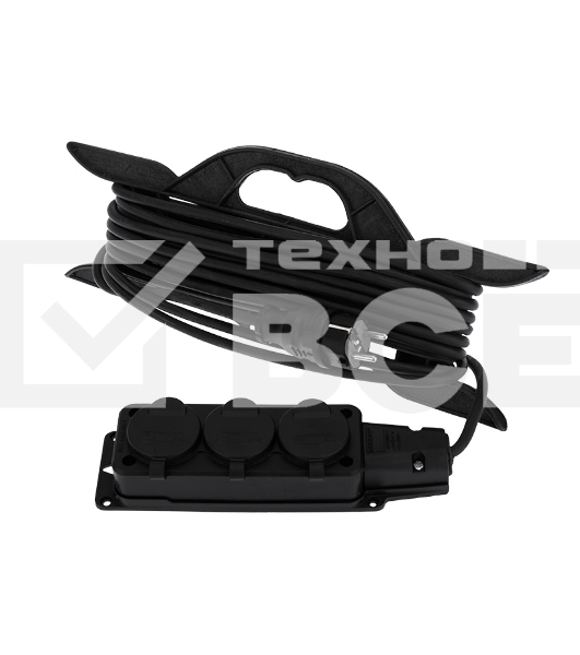 Удлинитель-шнур на рамке Rexant КГ 3х1.5, 10 м, 3 гнезда, морозостойкий, с/з, 16 А, 3500 Вт, IP44 (Сделано в России)