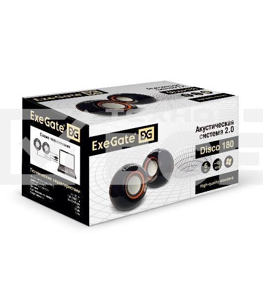 Акустическая система 2.0 ExeGate EX287053RUS Disco 180 (питание USB, 2х3Вт (6Вт RMS), 100-20000Гц, черный)