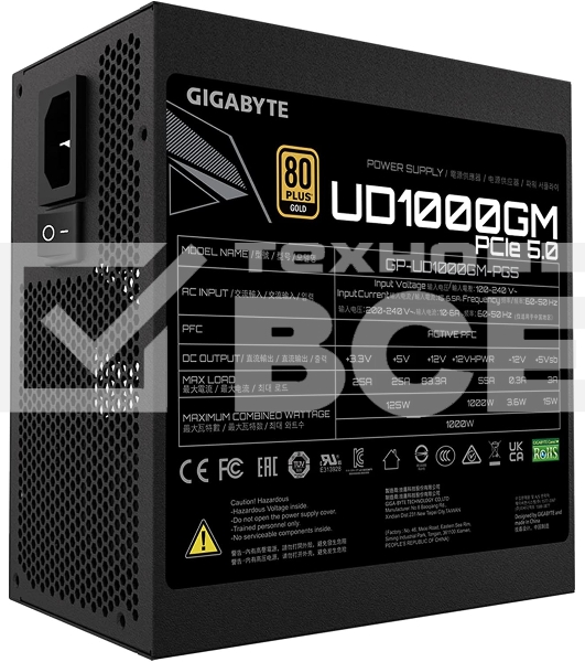 Блок питания Gigabyte ATX 1000W GP-UD1000GM PG5 80 PLUS  gold (24+4+4pin) APFC 120mm fan 8xSATA Cab Manag RTL