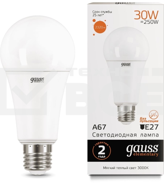 Лампа светодиодная Led Elementary A67 30Вт E27 3000К Gauss 73219