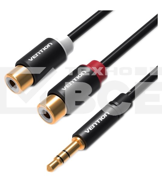 Переходник-разветвитель Vention гибкий Jack 3.5 mm M/2RCA F - 0.3 м Чёрный