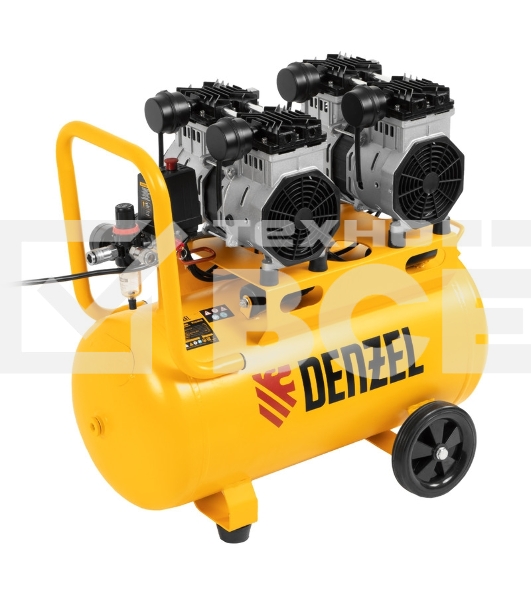 Компрессор безмаслянный малошумный DLS 2200/50, 2200 Вт, 2х1100, 50 л, 380 л/мин  Denzel