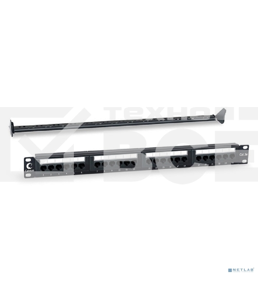 Патч-панель Cabeus PL-24-Cat.5e-Dual 19' (1U), 24 портов RJ-45, категория 5e, Dual IDC, с задним кабельным организатором