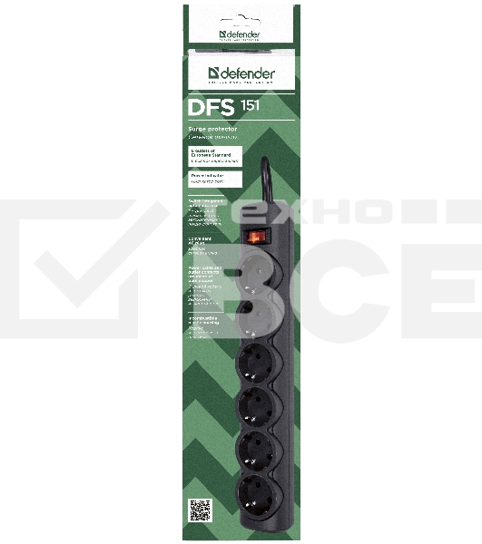 Сетевой фильтр Defender Фильтр DFS 151 1.8 m, 6 розеток, черный