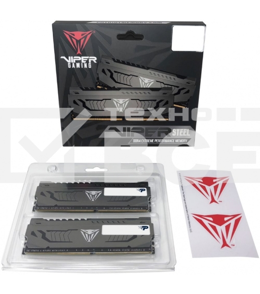 Оперативная память Patriot Viper Steel, DDR4, 16GB (2x8 GB), 3733 MHz, CL17, DIMM, радиатор, чёрный