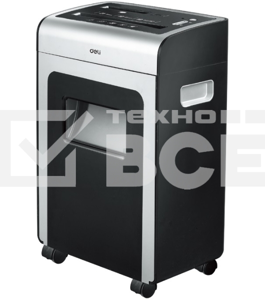 Шредер Deli 9915 черный (секр.P-4)/фрагменты/10лист./21лтр./скрепки/скобы/пл.карты/CD