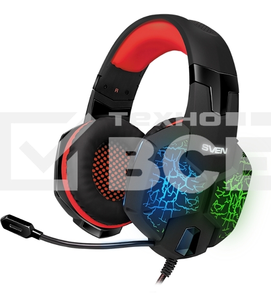 Игровые наушники с микрофоном SVEN AP-U988MV, черный-красный (USB, LED, 7.1)