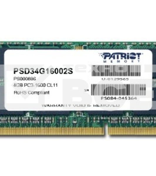 Оперативная память Patriot, DDR3, 4GB (1x4 GB), 1600 MHz, CL11, SO-DIMM