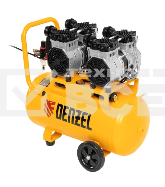 Компрессор безмаслянный малошумный DLS 2200/50, 2200 Вт, 2х1100, 50 л, 380 л/мин  Denzel