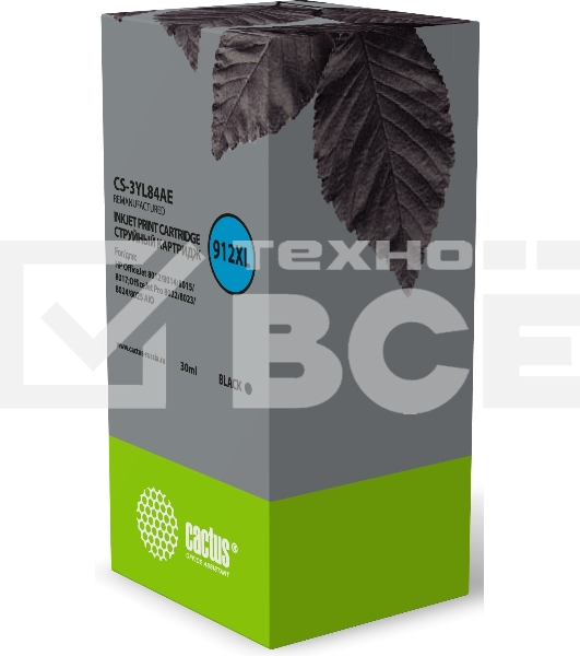 Картридж струйный Cactus CS-3YL84AE 912XL (есть ограничения по прошивке) черный (30 мл) для HP OfficeJet 8012/8014/8015/8017;OfficeJet Pro 8022/8023/8024/8025 AIO