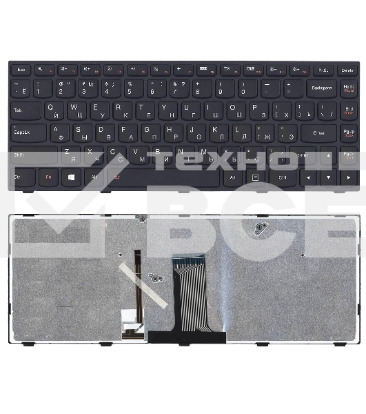 Клавиатура для ноутбука Lenovo Flex 2-14 G40-30 G40-70 черная с черной рамкой с подсветкой