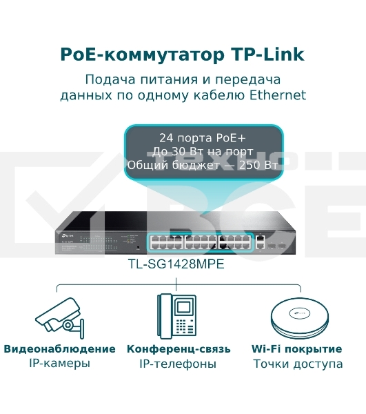 Коммутатор TP-Link TL-SG1428PE Easy Smart 28?портовый гигабитный коммутатор с 24 портами PoE+ SMB