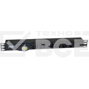 Блок ITK PDU 6 розеток DIN49440 (нем. cтанд.), с автоматом на 10А,1U, без шнура, вх. IEC320 C14, алюминиевый профиль, черный