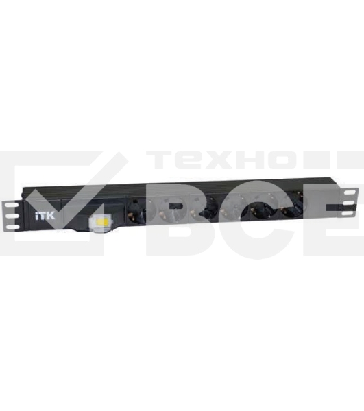 Блок ITK PDU 6 розеток DIN49440 (нем. cтанд.), с автоматом на 10А,1U, без шнура, вх. IEC320 C14, алюминиевый профиль, черный