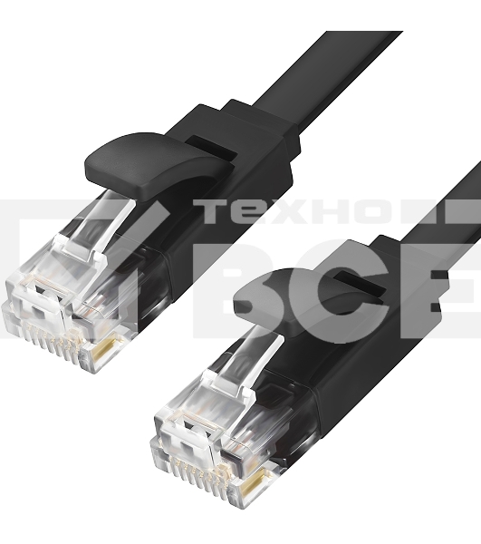 Патч-корд Greenconnect Патч-корд плоский прямой PROF 1.0m UTP медь, кат.6, черный, позолоченные контакты, 30 AWG, Premium ethernet high speed 10 Гбит/с, RJ45, T568B (GCR-LNC616-1.0m)