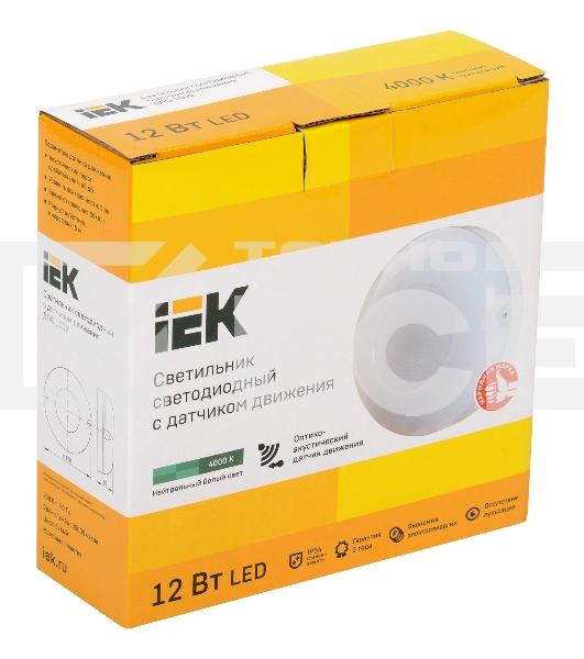 Светильник Iek LDPO3-1002-012-4000-K01LED ДПО 1002 12Вт 4000K IP54 с акуст.датч.