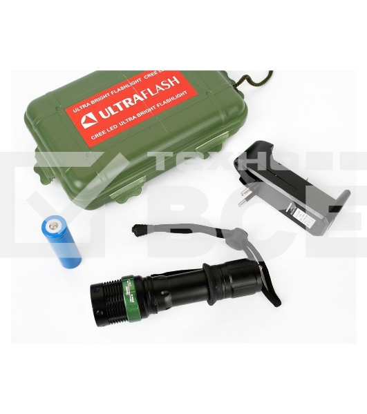 Фонарь Ultraflash E142акку. 220В, черн., CREE 3 ватт, фокус, 3 реж., 18650, пласт. бокс 12187
