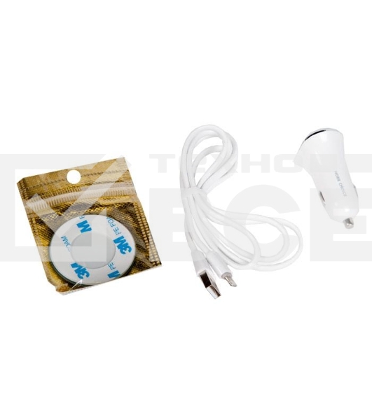 Автомобильная зарядка (от прикуривателя) 2USB 2.4A для Apple 8-pin More choice AC22i, белый