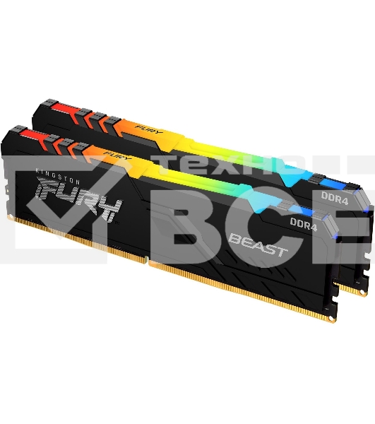 Оперативная память Kingston Fury Beast, DDR4, 64GB (2x32GB), 3200MHz, CL16, с радиатором, RGB, чёрный