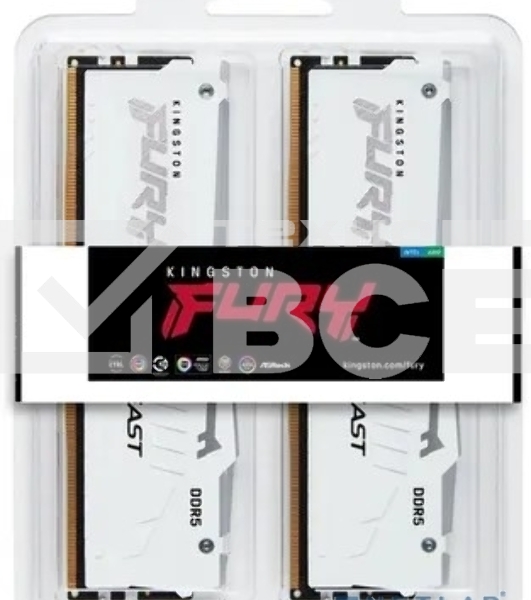 Оперативная память Kingston Fury Beast, DDR5, 32GB (2x16GB), 5200MHz, CL40, с радиаторами, RGB, белый