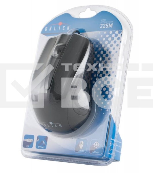 Мышь проводная Oklick 225M черный, 1200 dpi, USB, кнопки - 3