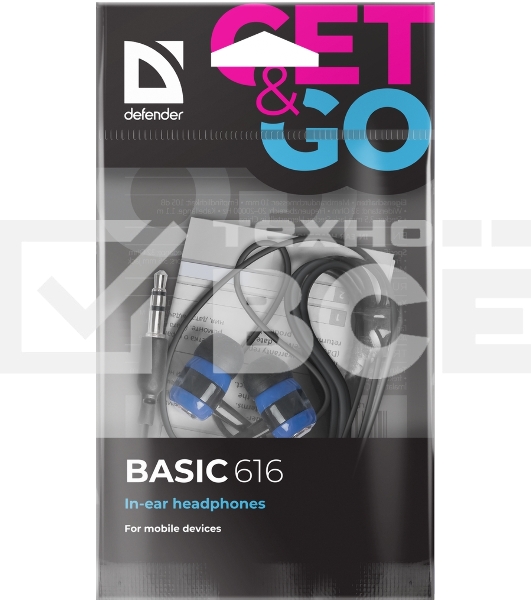 Наушники Defender Basic-616 черный/синий кабель 1,1 м