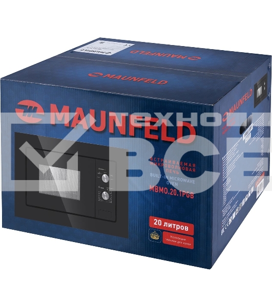 Микроволновая печь встраиваемая Maunfeld MBMO.20.1PGB черный, 20 л, 800 Вт, переключатели - поворотный механизм