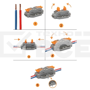 Клемма СМК проходная Rexant 2 полюса, с монтажной площадкой (0,08-4 мм²), серая (блистер 5 шт./уп.)