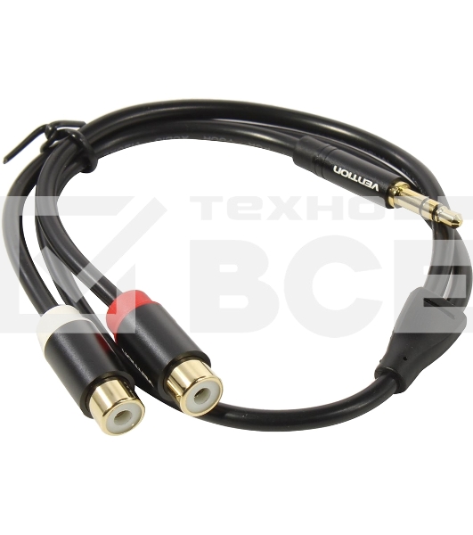 Переходник-разветвитель Vention гибкий Jack 3.5 mm M/2RCA F - 0.3 м Чёрный