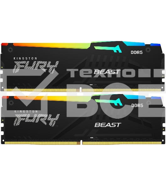 Оперативная память Kingston Fury Beast, DDR5, 32GB (2x16GB), 5200MHz, CL40, с радиаторами, RGB, черный