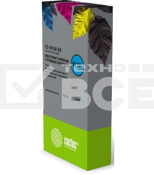 Картридж струйный Cactus CS-3YL81AE 912XL (есть ограничения по прошивке) голубой (10.5 мл) для HP OfficeJet 8012/8014/8015/8017;OfficeJet Pro 8022/8023/8024/8025 AIO