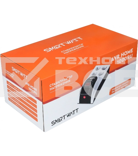 Бытовой стабилизатор напряжения SMARTWATT AVR HOME 1000RU (150W - 275W, 1000VA, 1 кВт, 50 Гц, розеток — 4, LED-дисплей, р