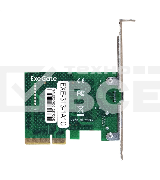 Контроллер ExeGate EXE-313-1A1C (PCI-E x4 v3.0, USB3.2 Gen2 1xType-A + 1xType-C ext., SuperSpeed+ скорость до 10 Гбит/с, разъем доп.питания, ASMedia Chipset ASM3142)