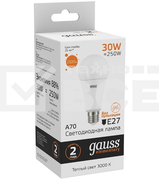Лампа светодиодная Led Elementary A67 30Вт E27 3000К Gauss 73219