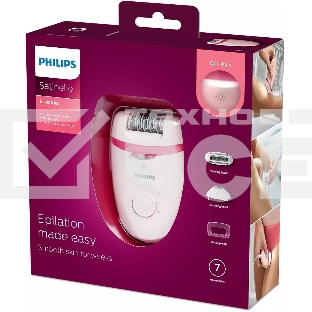 Эпилятор Philips BRE285/00 скор.:2 насад.:5 от электр.сети белый/розовый