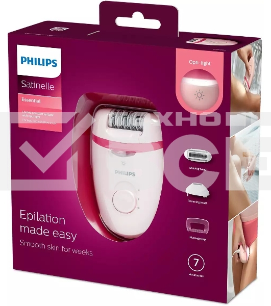 Эпилятор Philips BRE285/00 скор.:2 насад.:5 от электр.сети белый/розовый