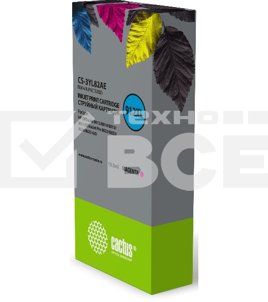 Картридж струйный Cactus 912XL CS-3YL82AE (есть ограничения по прошивке) пурпурный (10.5мл) для HP OfficeJet 8012/8014/8015/8017;OfficeJet Pro 8022/8023/8024/8025 AIO