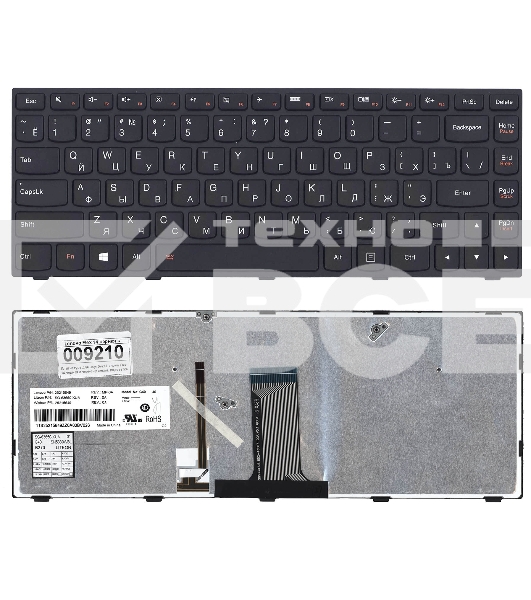 Клавиатура для ноутбука Lenovo Flex 2-14 G40-30 G40-70 черная с черной рамкой с подсветкой
