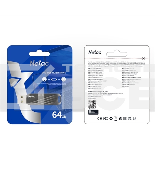 Флеш диск Netac US11 черный 64Gb USB Type-A + USB Type-C, metal/plastic case