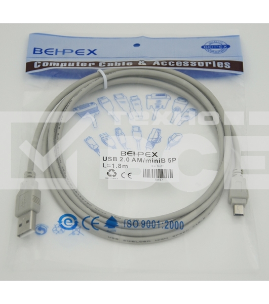 Кабель USB2.0 AM/miniBm 1.8м USB/miniUSB 1.8m, серый