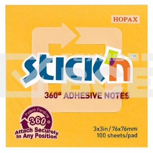 Блок самоклеящийся бумажный Stick`n 21551 76x76мм 100лист. 70г/м2 оранжевый клей по периметру